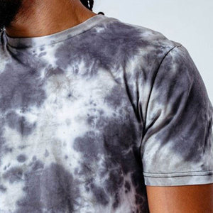 T-shirt pour homme à manches courtes tie-dye, col rond, décontracté, tricoté, coupe classique, gris et blanc à motifs, grammage lourd, personnalisé, effet délavé à l'acide - Product Image 5