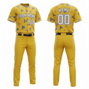 Ensemble d'uniformes de baseball personnalisés à manches courtes, maillot imprimé et pantalon 100 % polyester, séchage rapide, respirant, toutes saisons, sports d'équipe - Product Image 1