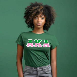 Camiseta AKA de Dos Tonos con Letras Griegas, Verde Kelly, Algodón Premium, Cuello Redondo, Ropa de Hermandad Griega, Camiseta AKA - Product Image 5