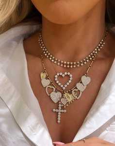 สร้อยคอรูปหัวใจห้อยประดับเพชรทรงกลม 14K ทองคำแท้ ฝังเพชรแบบ Pave พร้อมสร้อยยาว 18 นิ้ว ดีไซน์หรูหรา คลาสสิก เหมาะสำหรับงานแต่งงาน - Product Image 6