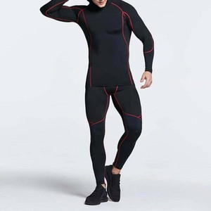 Men's <b>Long</b> <b>Sleeve</b> <b>Compression</b> <b>Shirt</b> Black Red Flatlock Rash Guard Moisture Wicking Martial Arts Top - Product Image 2