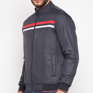 Blouson bomber gris foncé pour homme, col montant, fermeture éclair, décontracté, en polyester, coupe-vent, pour l'automne, coupe classique, couleur unie - Product Image 3