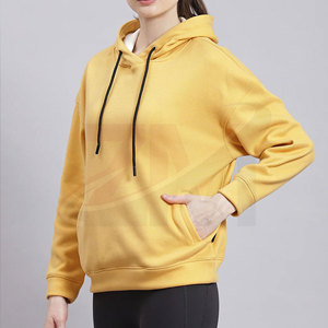 เสื้อสเวตเตอร์มีฮู้ดสีเหลืองสำหรับผู้หญิง สีพื้น แขนยาว มีกระเป๋า ระบายอากาศได้ดี ผ้าฝ้ายถัก ใส่ได้ในฤดูใบไม้ร่วง - Product Image 1