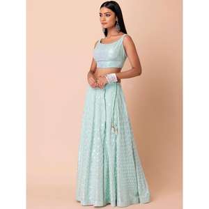 Lehenga choli ชุดงานแต่งงานเลื่อมสีฟ้าที่น่าสนใจ - Product Image 5