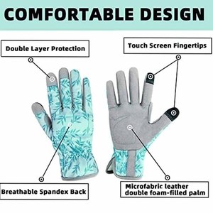 Venta Directa de Fábrica: Guantes de Jardinería para Mujer con Pantalla Táctil, Diseño de Hojas, Palma de Gamuza Sintética, Guantes de Trabajo Inteligentes para Jardín - Product Image 2