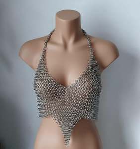<b>Silver</b> Plated Stainless Steel Chainmail <b>Top</b> Antique Modern Fashion Armor Wear for <b>Women</b> with Custom Logo Option - Product Image 4