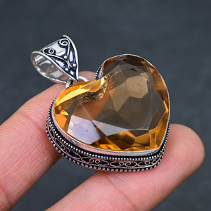 Pendentif artisanal unique vintage classique en argent sterling 925 avec pierre précieuse morganite naturelle en forme de cœur pour femme - Product Image 3