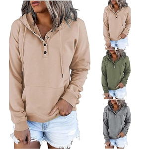 Jersey informal de manga larga para mujer, Tops, trajes de moda de otoño, sudaderas con capucha con cordón, sudaderas con capucha teñidas lisas de punto, otoño - Product Image 4