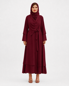 Abaya de Manga Larga de Primera Calidad con Cinturón a Juego, Doble Capa, Apta para Hiyab, Suave y Modesta, para Mujer - Product Image 1