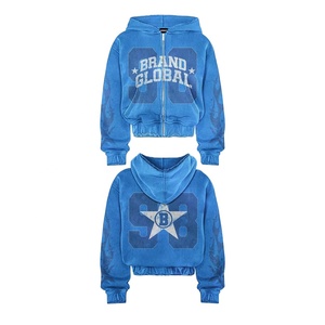 Sweat à capuche zippé personnalisé pour homme en molleton 100 % coton épais, séchage rapide, coupe-vent, écologique, coupe classique, style streetwear vintage - Product Image 1