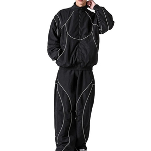 Custom Design Men Solid High Street Lightweight Sports Zip-Up Reflective Blank <b>Windbreaker</b> Set Nylon Tracksuit Waterproof - Product Image 1