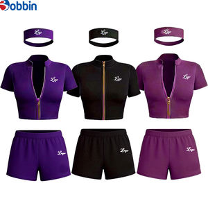 Ensemble de survêtement 3 pièces respirant et à séchage rapide en Spandex/Polyester pour femme, style Hip Hop, comprenant une veste courte zippée sans manches, un short moulant et une bandeau pour la gym - Product Image 2