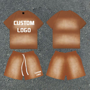 Custom Logo Pink Men's 2-Piece T-Shirt and Shorts <b>Set</b> Solid Color Casual Summer Wear Crew Neck <b>Knitted</b> Cotton Breathable - Product Image 3
