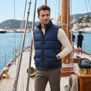 Chaqueta sin mangas acolchada azul marino para hombre, con cuello alto y cremallera, para invierno, ropa de calle, personalizada, marca privada, OEM - Product Image 4