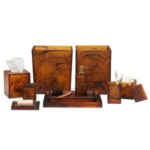 Luxury Brown Resin <b>Bathroom</b> <b>Set</b> Refillable Soap <b>Dispenser</b> Bottle Countertop Vanity Organizer for Home Hotel and Modern <b>Bathroom</b> - Product Image 3