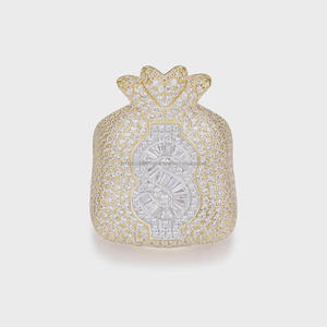 Anillo de compromiso de moissanita con corte baguette para hombre, diseño de bolsa de dinero y signo de dólar, de plata de ley 925 chapada en rodio, regalo de aniversario - Product Image 1