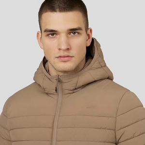 <b>Men's</b> Hooded Puffer <b>Jacket</b> Solid Color <b>Winter</b> Windproof Casual Zipper Closure Polyester Wadding Coat - Product Image 5