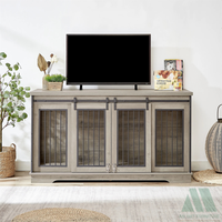 Meuble pour animaux de compagnie 2-en-1 double fonction : cage pour chien et chat, support TV, fermeture coulissante horizontale, plateau métallique, palette, maison en bois pour animaux