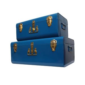 Blue Rectangular Metal Storage <b>Box</b> With Lid Classic Design For Sundries <b>Stacking</b> 1 Layer Hinged Closure - Product Image 1