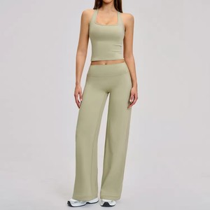 Ensemble de yoga 2 pièces pour femme, nouveau modèle d'été, avec haut dos nageur en nylon, soutien-gorge de sport, leggings, pour Pilates, fitness, athlétisme, séchage rapide, maille respirante, tenue de sport - Product Image 6