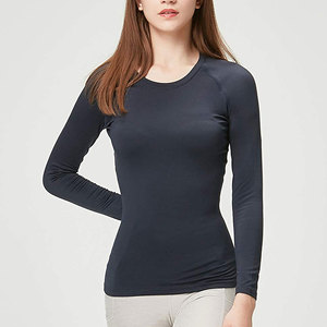 Women's Long Sleeve Scoop Neck Yoga <b>Top</b> Solid Color Breathable Spandex Polyester Skinny Fit Activewear Shirt - Product Image 3