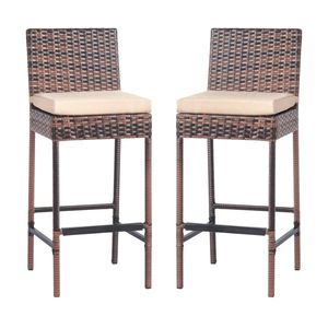 Set of 2 Outdoor Barstools Patio Wicker Chairs with Cushions and Footrests for Porch or Backyard Rooftop Living - Product Image 4
