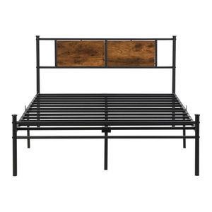 Base de Cama Metálica Tamaño Queen con Cabecera de Panel de Madera, Detalles Decorativos Negros - Product Image 4