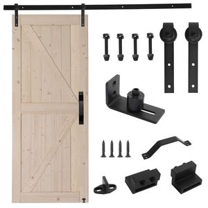36 Pollici. X 84 Pollici Porta scorrevole in legno massello di abete non rifinito da 6,6 piedi con kit ferramenta per porta scorrevole e maniglia a telaio a K per uso bagno - Product Image 5
