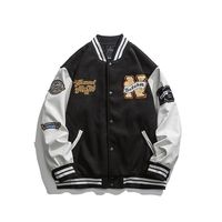 Veste universitaire noire et blanche pour homme, avec patchs brodés, col rabattu, coupe classique, style décontracté, pour l'automne