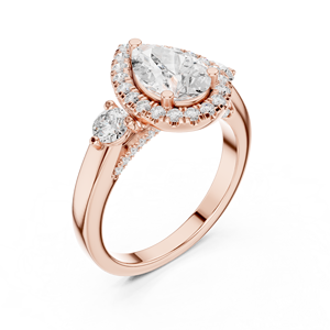 Elegante Anillo de Compromiso de Moissanita con Corte de Pera y Halo de Diamantes, con Acentos Laterales Redondos, Chapado en Oro Rosa sobre Plata - Product Image 4