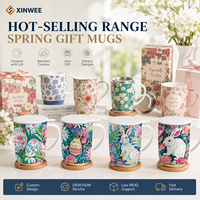 Tasse en céramique Lapin de Pâques avec couvercle, imprimé floral, logo personnalisé, OEM ODM, marque privée, vente en gros, saisonnier, cadeau de détail, ensemble de vaisselle