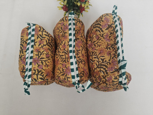 Sacs à maquillage en coton durable à rayures vertes et motifs floraux imprimés, pochettes indiennes, trousse de toilette de voyage, organiseur de cosmétiques - Product Image 4