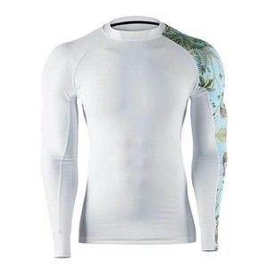 Camiseta Deportiva Personalizada para Hombre, Manga Larga, Blanca con Estampado Tropical, Sublimación, Anti-UV, Secado Rápido, Transpirable, de Alta Calidad - Product Image 1