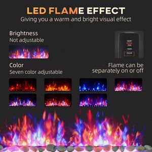 Caminetto Elettrico da Parete 105 cm 1500W con Effetto Fiamma a 7 Colori, Display LCD, Vetro Nero, Installazione a Incasso, Spina UK - Product Image 4