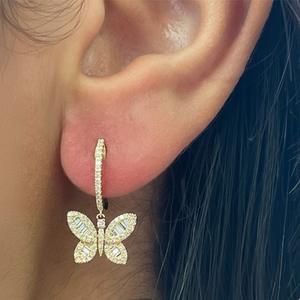 Nouveauté : Boucles d'oreilles pendantes en argent 925, or pur 10K 14K, diamants de laboratoire taille baguette et ronds, motif papillon, pour femmes - Product Image 5