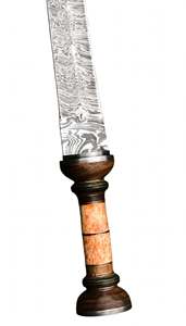 มีดต่อสู้ปลายแหลมเหล็กดามัสกัสทำมือ ด้ามไม้ ปลายด้ามแบบวงแหวน - Product Image 5