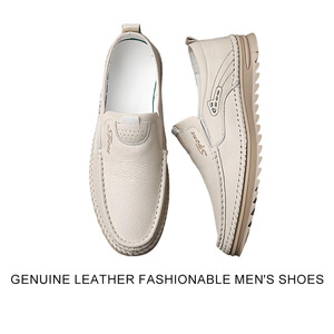 Men's White Leather Casual Shoes Summer Breathable Slip-On Loafers 100% Genuine Cow Leather New Style - Product Image 1