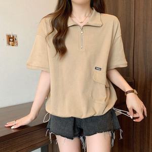 เสื้อยืดคอปกโปโลแขนสั้นผู้หญิงฤดูร้อนดีไซน์ใหม่ 2XL 3XL 4XL พลัสไซส์ทรงเข้ารูปไหล่ตก - Product Image 4
