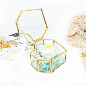 Stylish Gold Metal Frame Glass <b>Trinket</b> Organizer Luxury Jewelry Storage <b>Box</b> Transparent Hinged Display Case Vanity Table Decor - Product Image 3