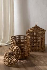 Panier de rangement écologique en jacinthe d'eau tressée avec couvercle, organisateur naturel fait main pour la maison, la salle de bain, les chambres, vente en gros - Product Image 5