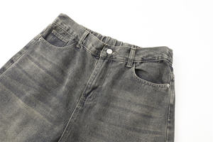 Jeans droits décontractés en denim délavé pour homme, taille élastique, coupe large, collection hiver-printemps, personnalisable (ODM) - Product Image 3