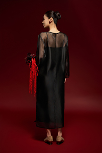 Robe élégante en organza transparente de luxe à manches classiques, col rond en soie, coupe droite ample, pour l'été, décontractée ou formelle, pour femme enceinte, ODM - Product Image 5