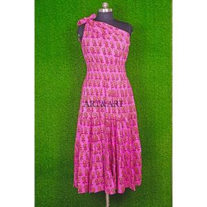 Túnica Casual de Algodón 100% Hecha a Mano con Hombros Descubiertos, Estilo Bodycon, Femenina, Transpirable, con Volantes, Estampado Floral Elegante y Ecológico - Product Image 1