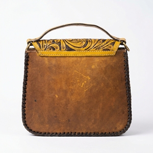 Bolso de Hombro de Cuero Genuino 100% para Mujer, Ligero, Amarillo y Negro, con Bordado Floral Tallado a Mano - Product Image 2