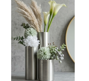 Modern Stainless Steel Tabletop <b>Vase</b> Set Silver Metal <b>Cylinder</b> Flower Pot For Wedding Home Decor - Product Image 5