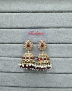 Elegantes Pendientes Jhumka Color Rosa Bebé Chapados en Oro, Pendientes Jhumki Tradicionales Indios con Perlas Incrustadas en Kundan para Mujer, Joyería Étnica - Product Image 2