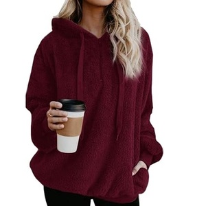 Hot Selling Custom Womens Black <b>Sherpa</b> Fleece <b>Hoodie</b> Pullover Style with Kangaroo Pocket Drop Shoulder Fluffy <b>Sherpa</b> Womens Hood - Product Image 3