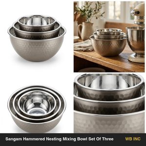 Handmade 26 cm Satin and <b>Mirror</b> Set Three Sangam Hammered Nesting Mixing Bowl SS304 SS <b>Boxed</b> Home Decor From 'H' - Product Image 6