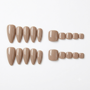 Medio Almendra Uña Acrílico Prediseñado Neutral Taupe-Beige Sólido Monocromo Sin Patrones Oatmilk Poem Finger Design - Product Image 1