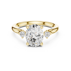 Bague de fiançailles en or jaune avec diamant taille ovale, bague de mariage solitaire à trois pierres avec diamants latéraux pour femme - Product Image 2
